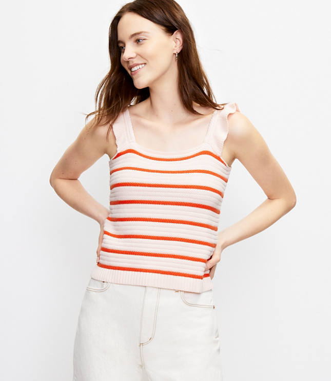 Striped Ruffle Strap Sweater Tank