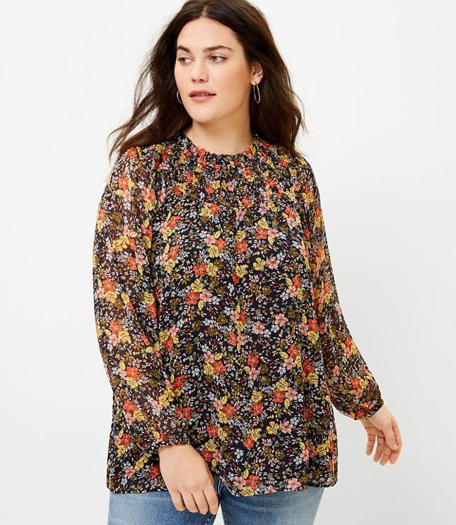 Loft LOFT Plus Floral Smocked Yoke Blouse