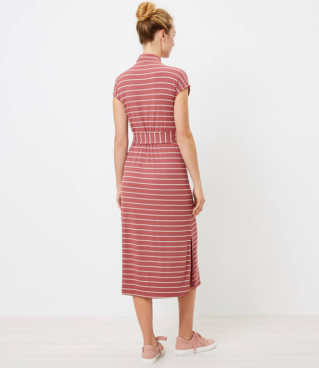 Loft Striped Mock Neck Midi Dress purchases L Belted Ribbed Cap Sleeves Side Slits Pink