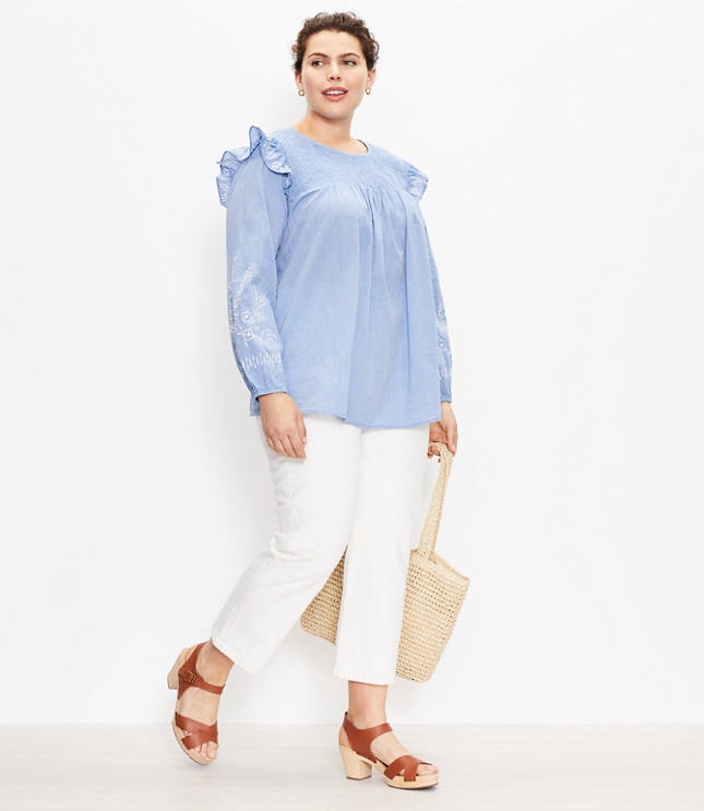 Loft Plus Embroidered Smocked Yoke Blouse 0753