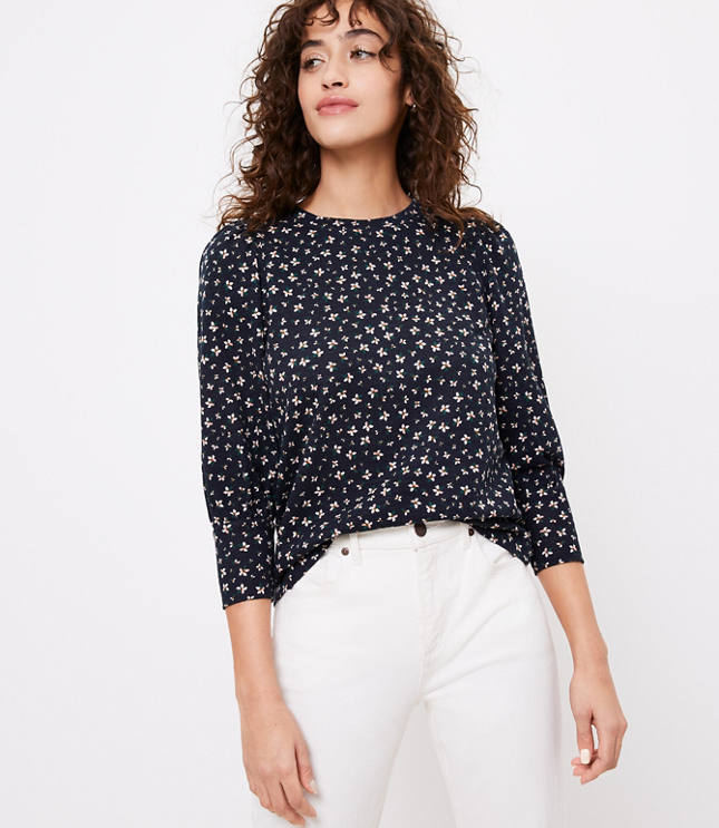 Loft Floral Puff Shoulder Top