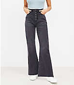Button Front High Rise Sandal Flare Jeans in Black carousel Product Image 1