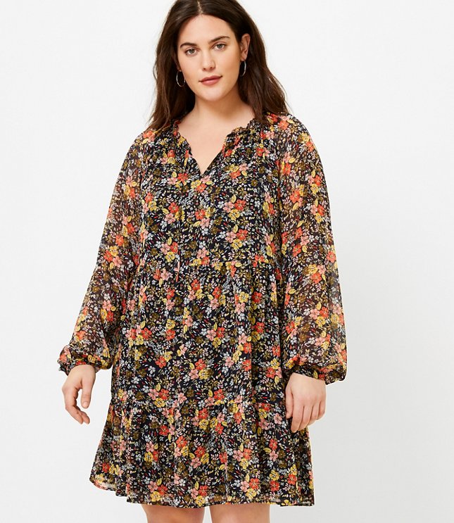 Loft LOFT Plus Floral Tiered Swing Dress