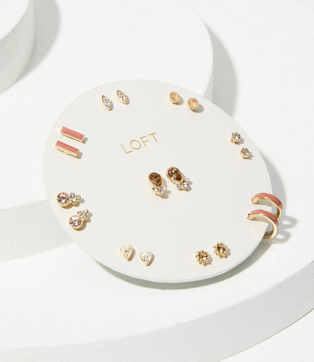 Enamel Gem Stud Earring Set