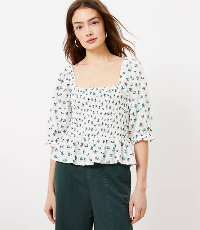 Loft Floral Smocked Peplum Blouse