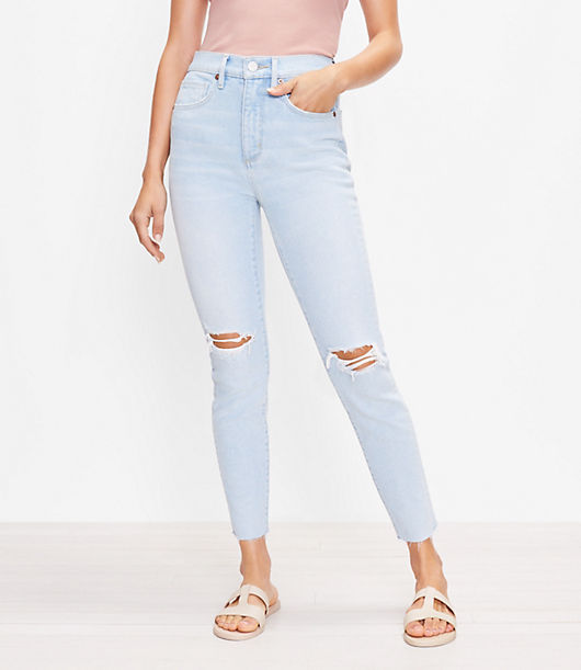 Loft The Destructed High Waist Skinny Ankle Jean in Bleach Out Wash