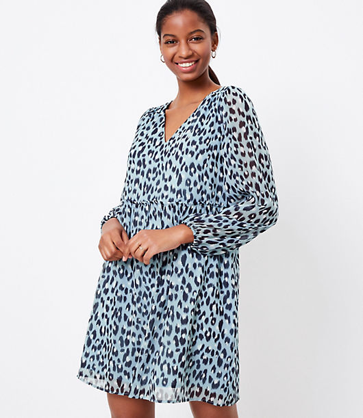 Loft Petite Leopard Print V-Neck Swing Dress
