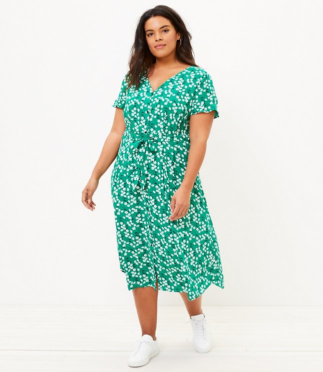 LOFT Plus Floral Flutter Sleeve Midi Shirtdress