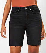 Curvy Fresh Cut Denim Bike Shorts in Black carousel Product Image 1