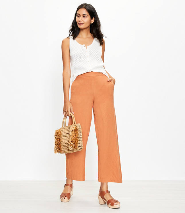 High-Waisted Linen-Blend Cropped Wide-Leg Pants