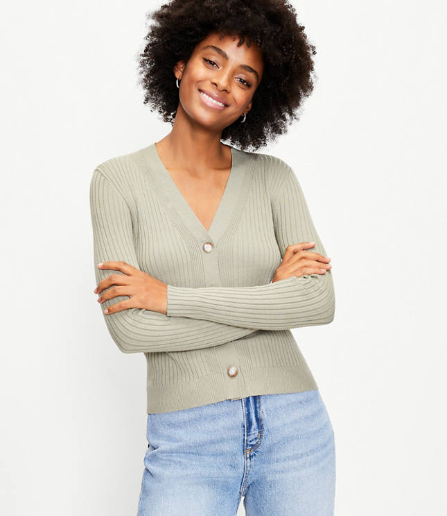 Loft Ribbed V-Neck Cardigan