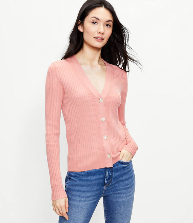 Loft Ribbed V-Neck Cardigan