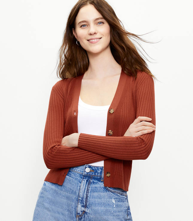 Loft Ribbed V-Neck Cardigan