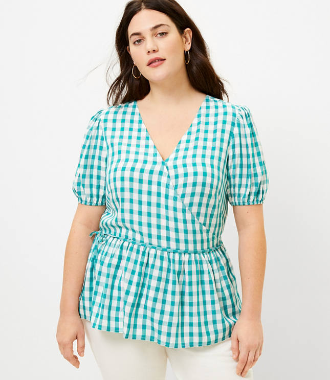 LOFT Plus Gingham Wrap Blouse