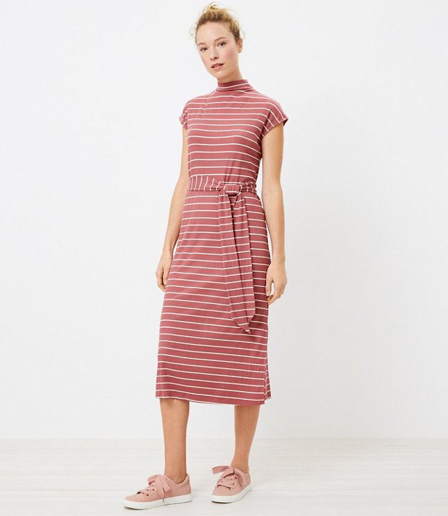 Loft Petite Striped Mock Neck Midi Dress