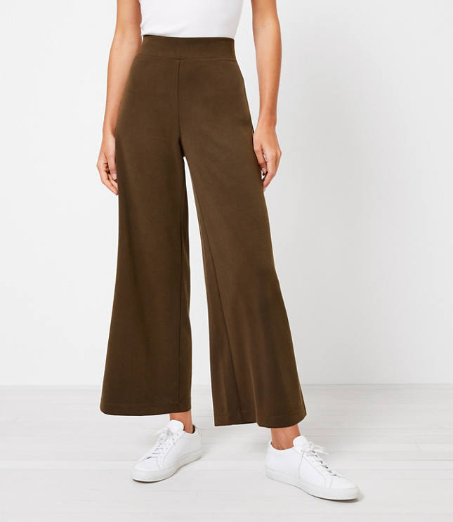 Petite Pull On Wide Leg Crop Pants In Knit Loft