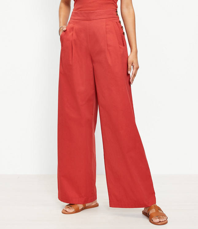 Loft The Side Button Poplin Wide Leg Pant