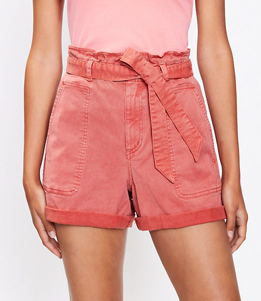 Loft Cuffed Paperbag Pull On Shorts in Twill