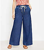 High Rise Cotton Linen Pull On Wide Leg Jeans in Indigo Seas carousel Product Image 1