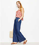 High Rise Cotton Linen Pull On Wide Leg Jeans in Indigo Seas carousel Product Image 2