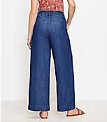 High Rise Cotton Linen Pull On Wide Leg Jeans in Indigo Seas carousel Product Image 3