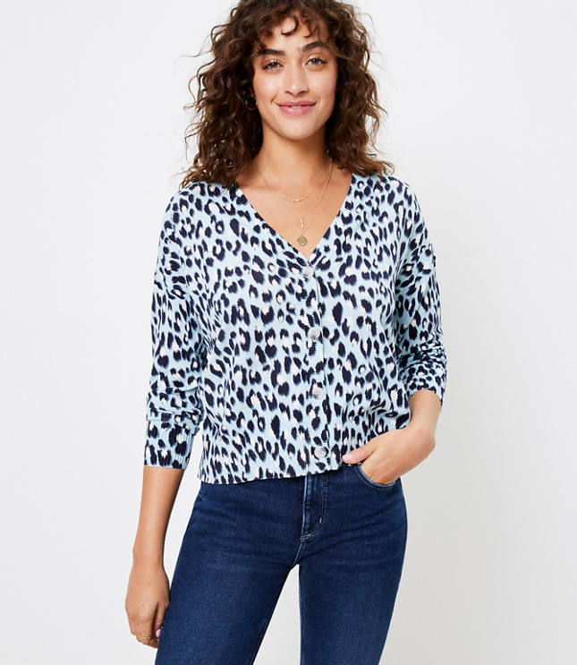 Loft Petite Leopard Print V-Neck Cardigan
