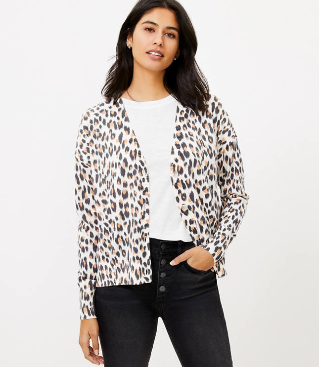 Loft Petite Leopard Print V-Neck Cardigan