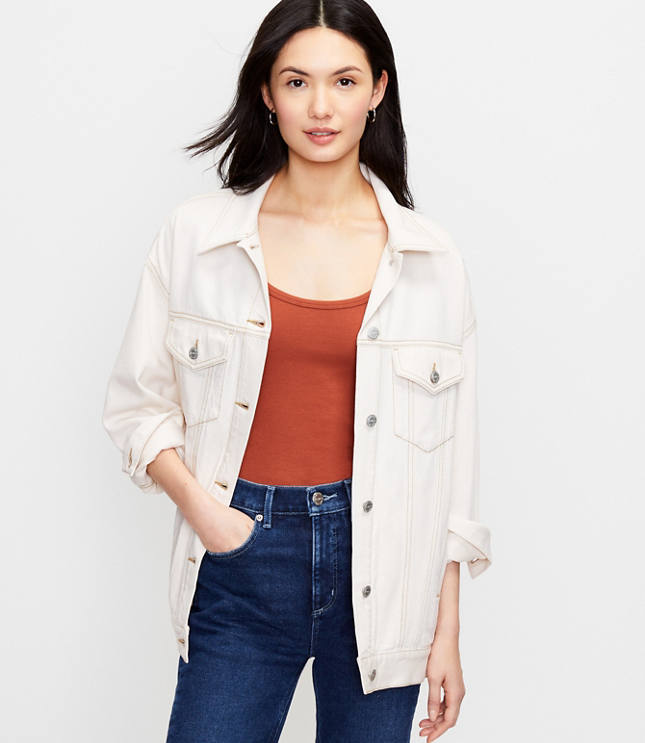 Loft Petite Denim Trucker Jacket in Natural White