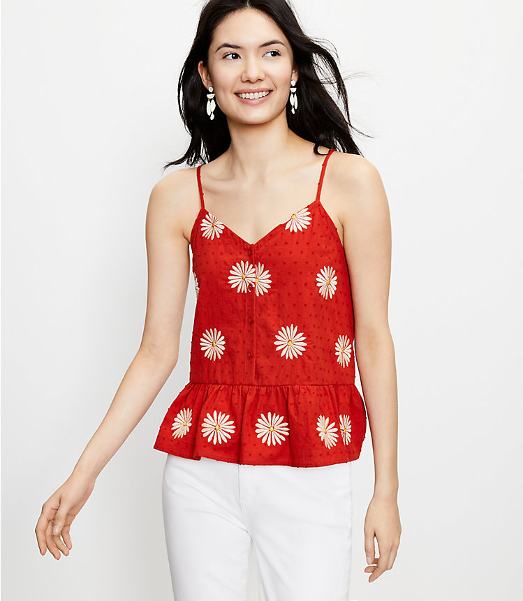 Floral Embroidered Button Peplum Cami image number 0