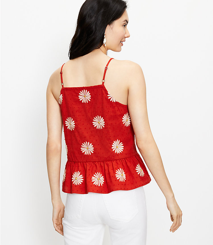 Floral Embroidered Button Peplum Cami image number 2