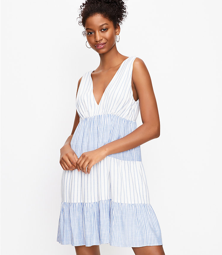 Striped Tiered Double V Swing Dress image number 0