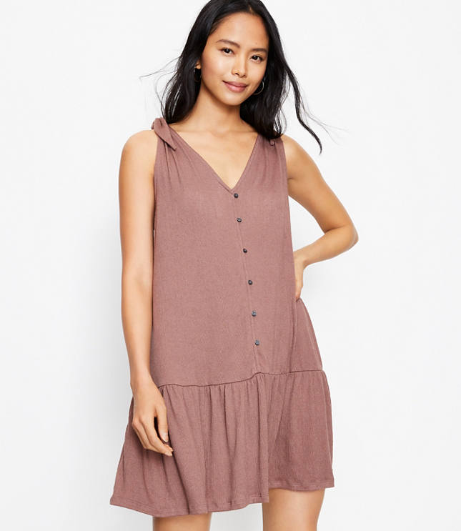 bow strap button flounce dress