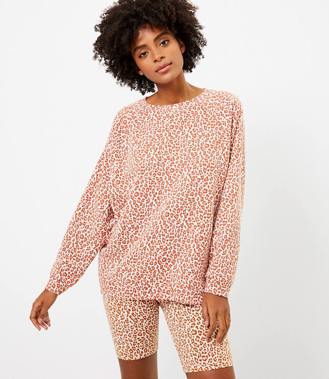 Petite Lou Grey Leopard Print Oversized Terry Sweatshirt