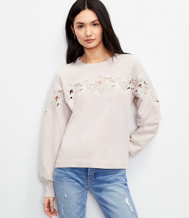 Loft Floral Lace Trim Sweatshirt
