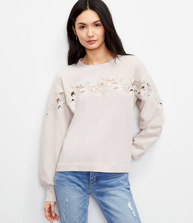 Loft Floral Lace Trim Sweatshirt