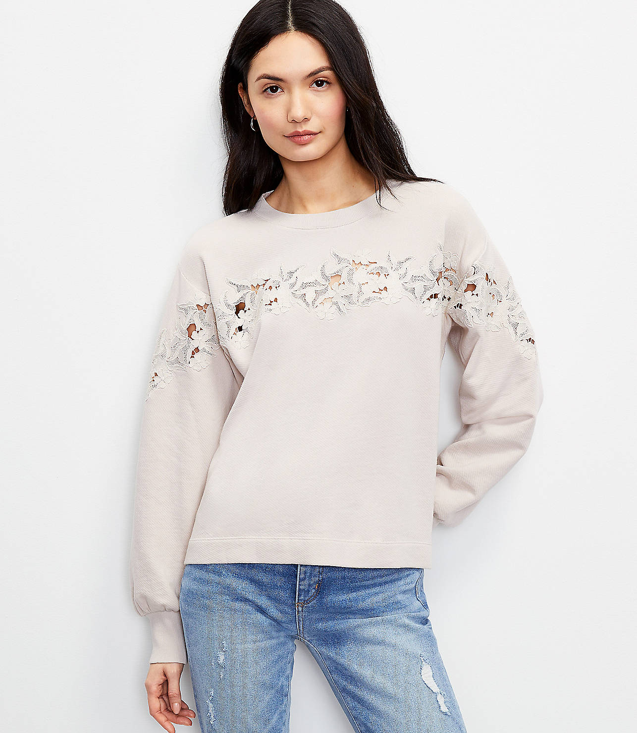 Floral Lace Trim Sweatshirt