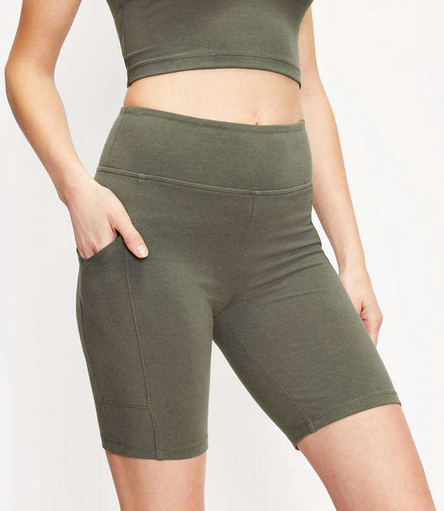 High Rise Khaki Green Pocket Bike Shorts