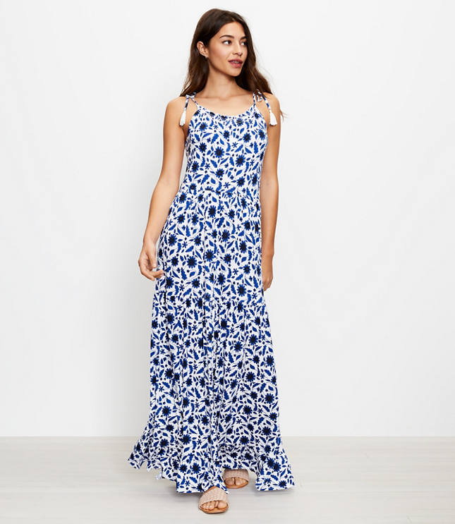 Loft LOFT Beach Floral Bow Strap Tiered Maxi Dress