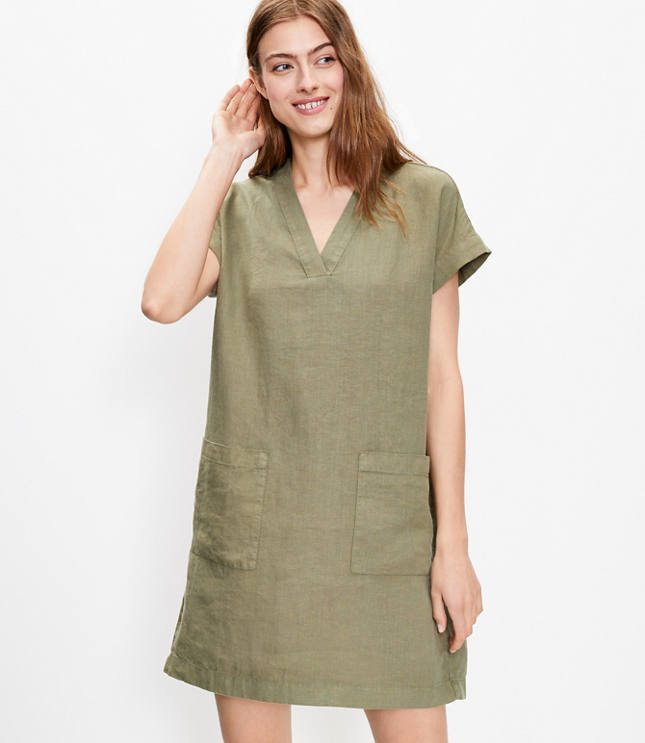 Womens Linen Pocket Tunic Dress