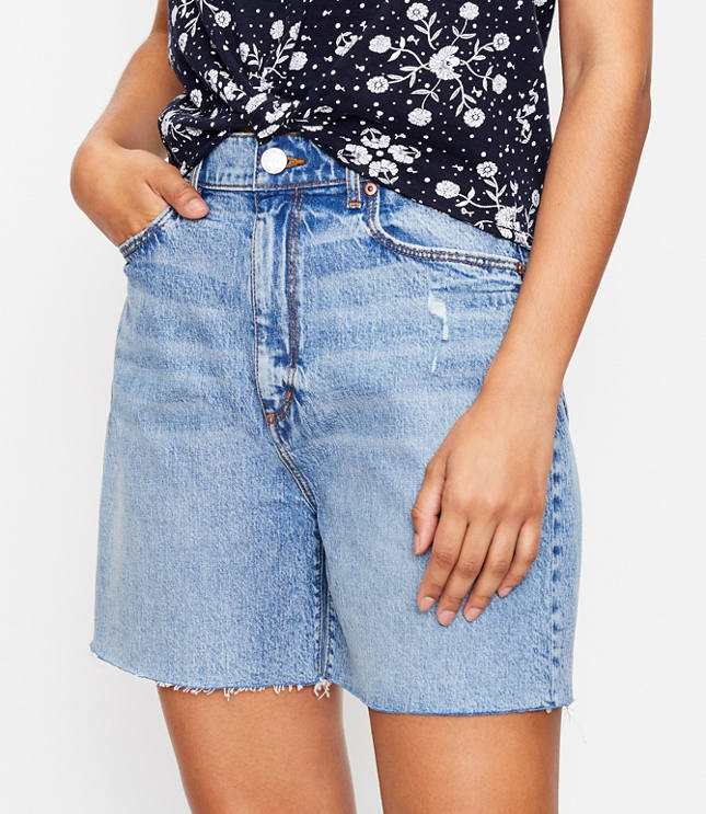 Loft Petite Fresh Cut High Rise Boyfriend Shorts in Light Wash