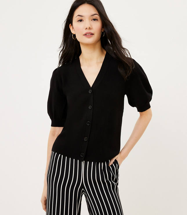Loft Petite Puff Sleeve V-Neck Cardigan