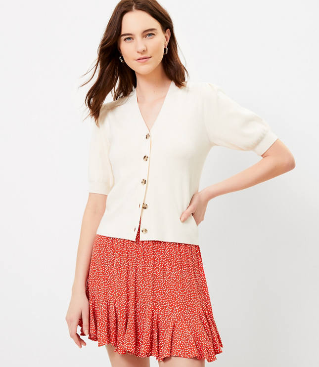 Loft Petite Puff Sleeve V-Neck Cardigan