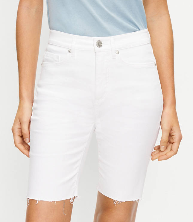 Loft The Fresh Cut Denim High Waist Bike Short in White