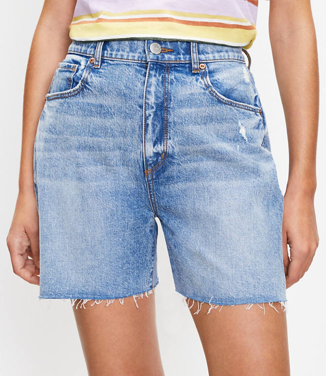 Loft Curvy Fresh Cut High Waist Boyfriend Shorts in Light Wash