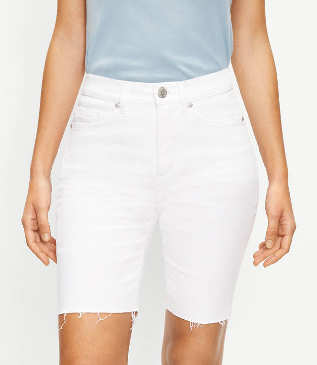 Loft The Curvy Fresh Cut High Waist Denim Bike Short in White