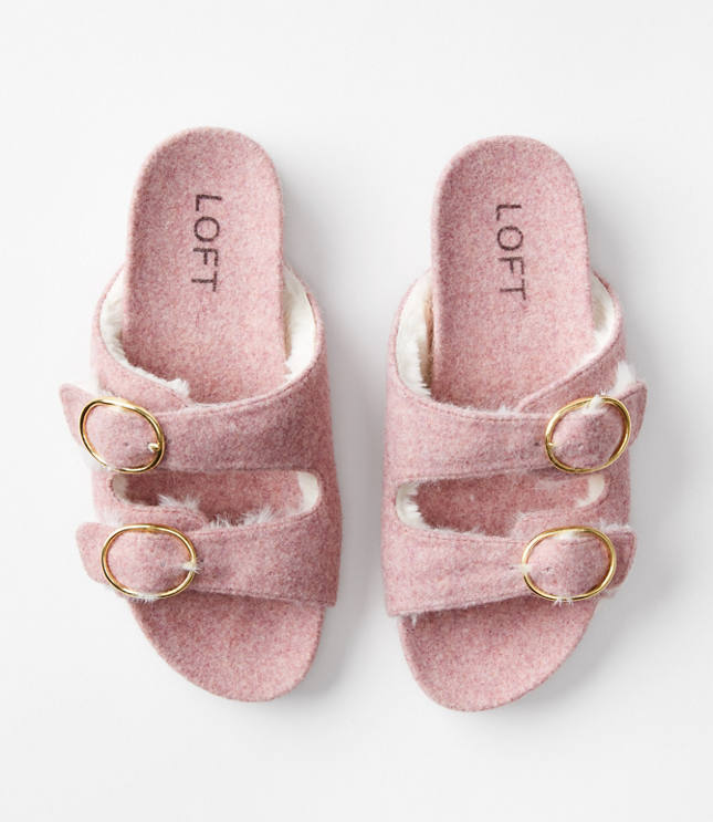 Faux Fur Lined Buckle Indoor Outdoor Slippers