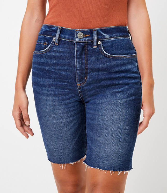 Curvy Fresh Cut Denim Bike Shorts in Dark Wash