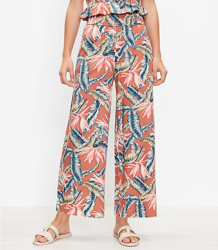 Pull On Wide Leg Pants in Birds of Paradise Linen Blend image number 0