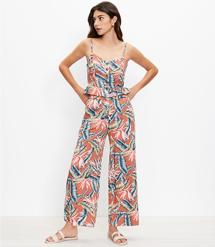Pull On Wide Leg Pants in Birds of Paradise Linen Blend image number 1