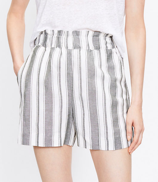 Loft Pull On Shorts in Striped Linen Blend